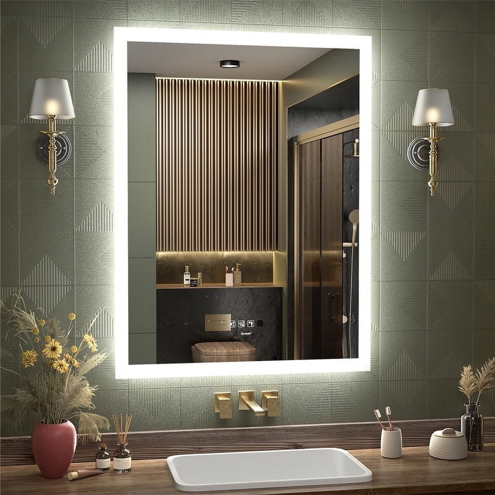 GANPE 24 x 32 inch LED Bathroom Mirror with Motion Sensor and Bluetooth ...