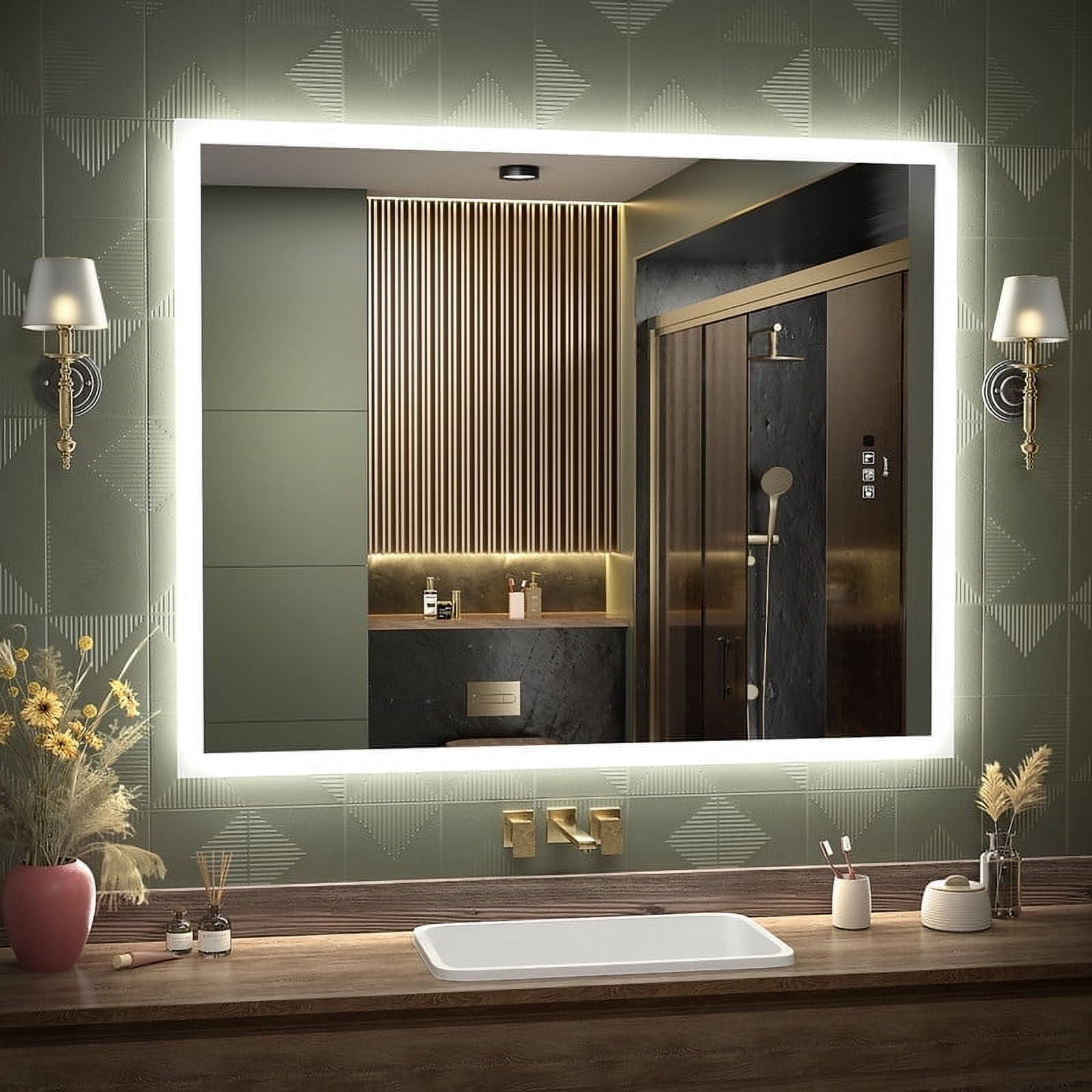 GANPE 32 x 40 inch LED Bathroom Mirror with Motion Sensor and Bluetooth ...