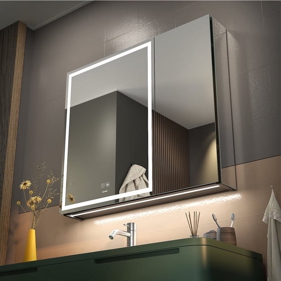 GANPE LED Bathroom Medicine Cabinet with Sockets & USBs, Anti-Fog (30 * 28 inch)
