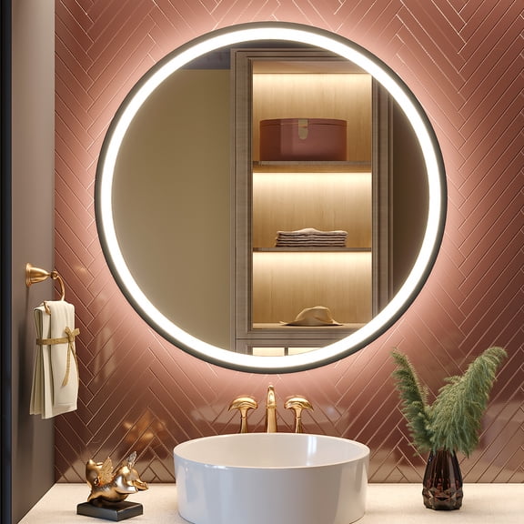 GANPE LED Sensor Mirror, 40 inch Round Human Body Induction Wall Mounted Mirror with Lights