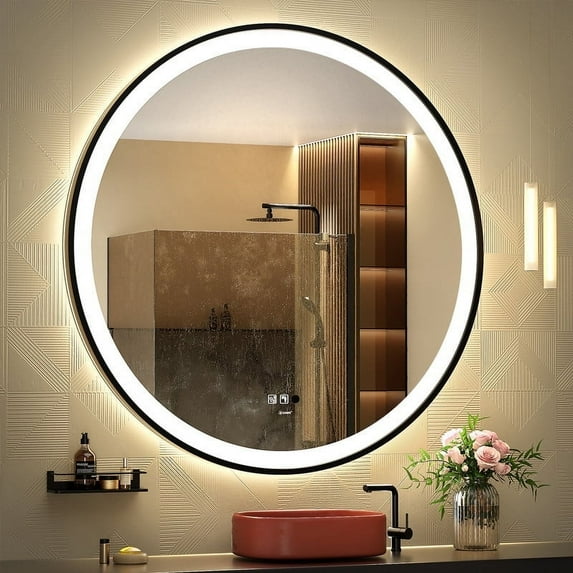 GANPE LED Sensor Mirror, 40 inch Round Human Body Induction Wall Mounted Mirror with Lights