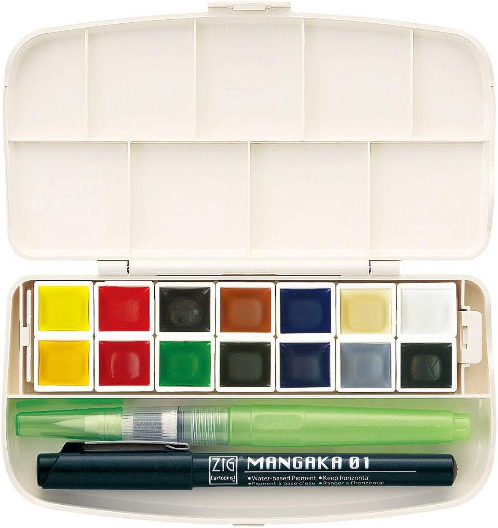 GANSAI TAMBI Portable 14 Colors set, Watercolor Paint Set, Travel kit with Brush, , for Professional, Artists, Crafters, Urban Sketch, Outdoor Sketch, Made in Japan