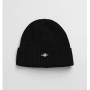 GANT Black Rib Knit Wool Blend Beanie Cuff Hat Embroidered Shield Logo