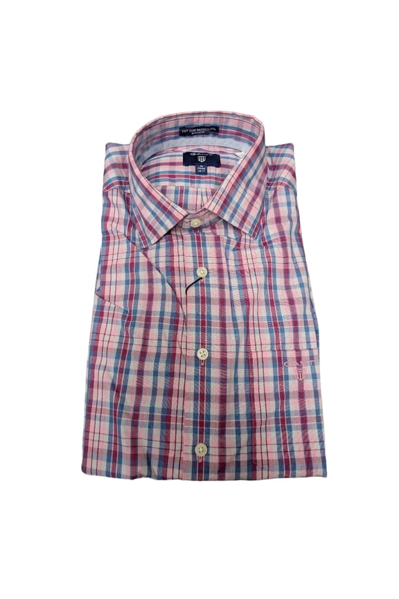 Light Blue Easy Care Broadcloth Plaid Button Down Shirt 342836 Size M