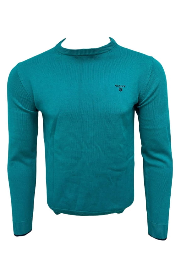 Men's Cotton Contrast Hem Crew Neck Sweater, Emerald Green, M
