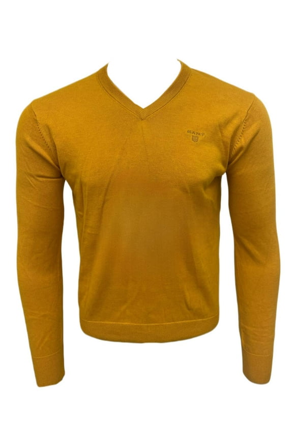 Men's Cotton Lightweight V-Neck Sweater, Mustard Melange, M