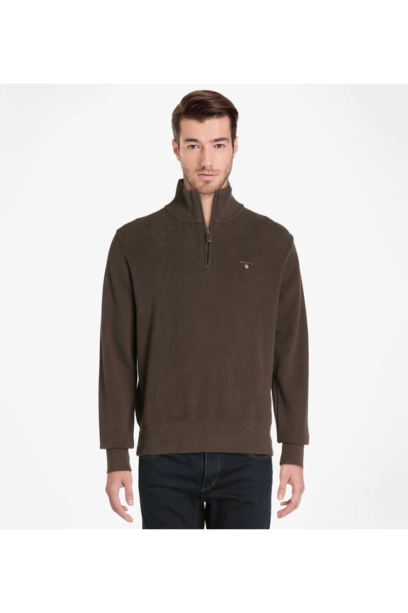 Men's Dark Brown Sacker Rib Half Zip 226322 Size Medium