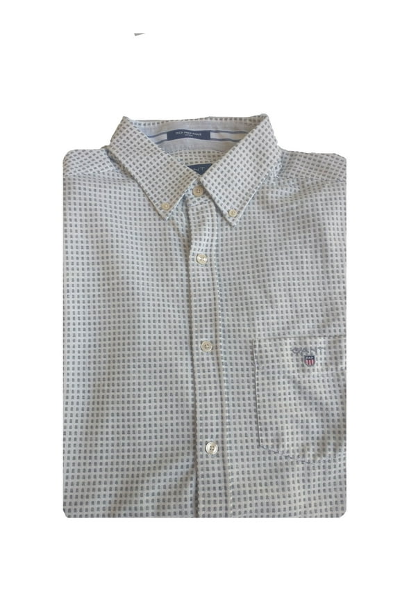 Men's Grey Tech Prep Pique Check Fitted Shirt 364662 Size Medium