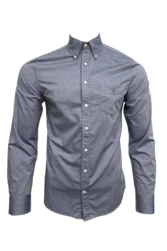 Men's Printed Poplin Shirt, Denim Blue Melange, Medium