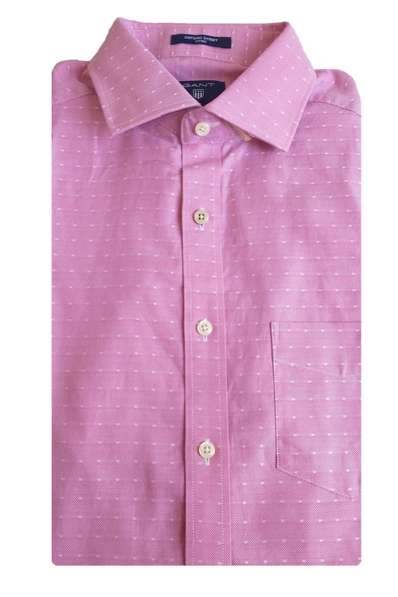 Men's Rich Pink Fitted Royal Oxford Dot Spread Collar Shirt 303307 Size M