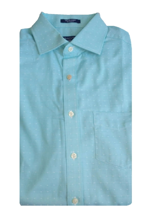 Men's Sage Blue Royal Oxford Dot Spread Collar Shirt 303306 Size M