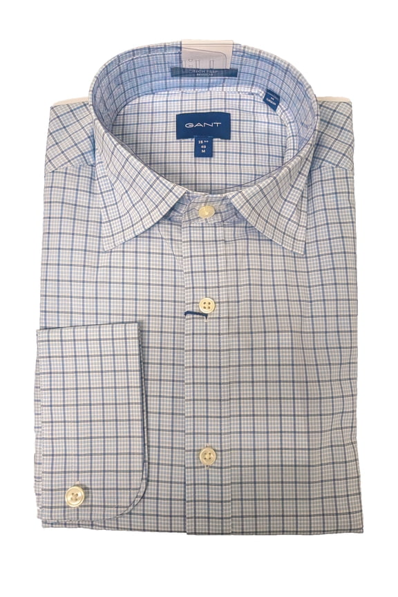 Mid Blue Tech Prep Broadcloth Check Point Shirt 3053314 Size M