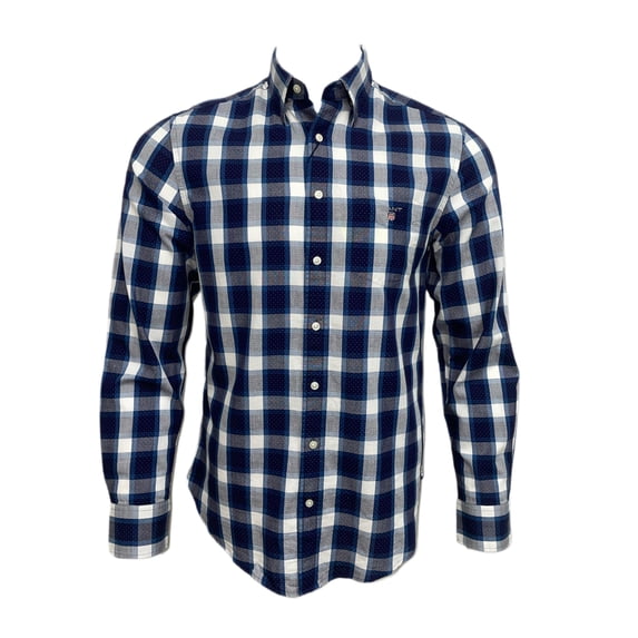 GANT Persian Blue Plaid Pin Dot Hidden Button Down Shirt 343024 Size L