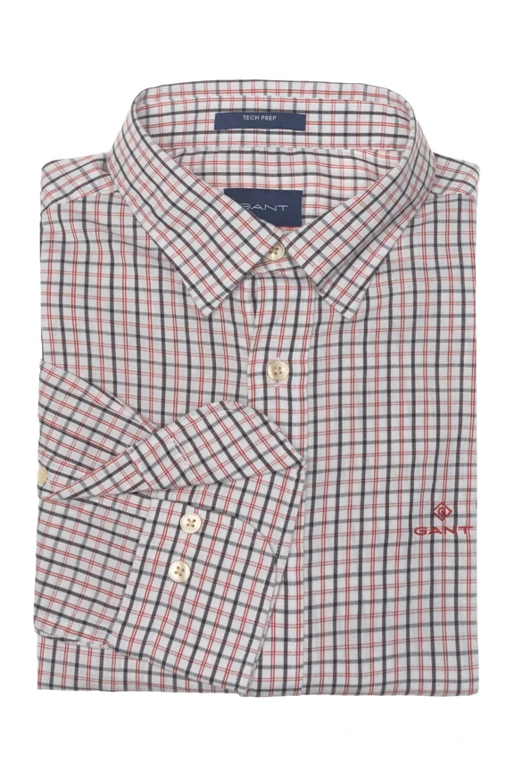 Red Slim Fit Tech Prep Twill Check Button Down Shirt 3019230 Size M