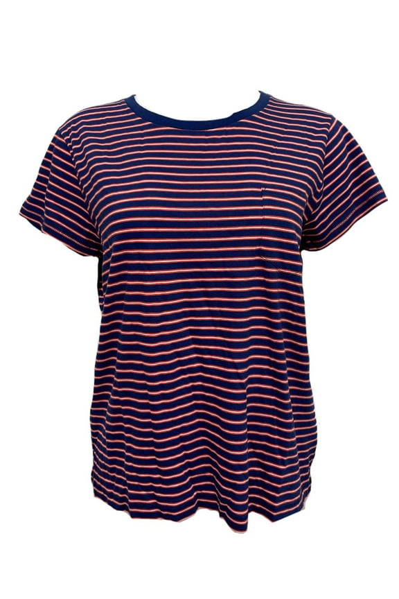 Rugger Women's Striped Pocket T-Shirt, Medival Blue, XL