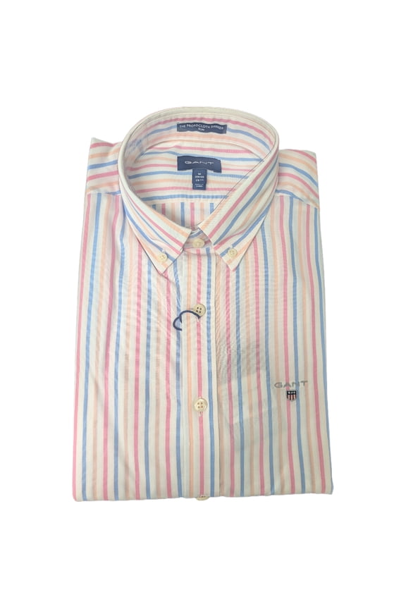 Slim Fit Pink Rose Broadcloth 3 Color Stripe Shirt 3058002 Size M