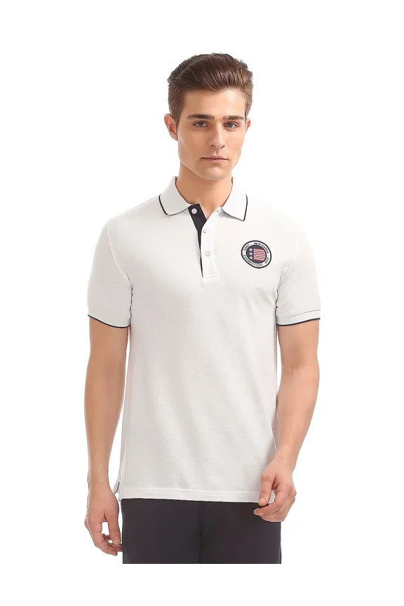 White American Flag Patch Pique Rugger Polo 2022011 Size M