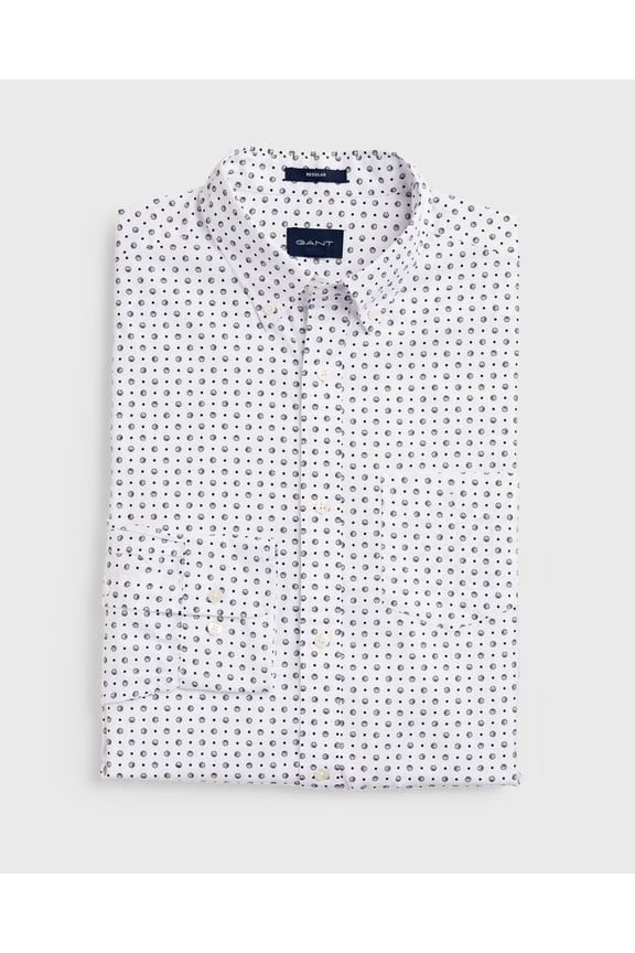 White Regular Fit Micro Sport Print Button Down Shirt Size M