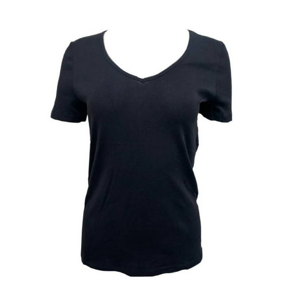 GANT Women's 1x1 Rib V-Neck Short Sleeve Top, Black, XL