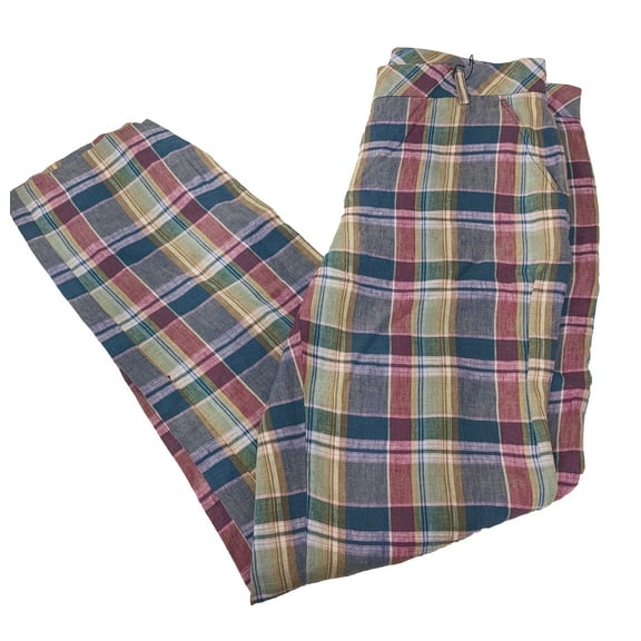 GANT Women's Forest Lake Madras Plaid Linen Pants 414653 Size 4