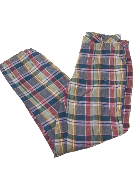 Women's Forest Lake Madras Plaid Linen Pants 414653 Size 4