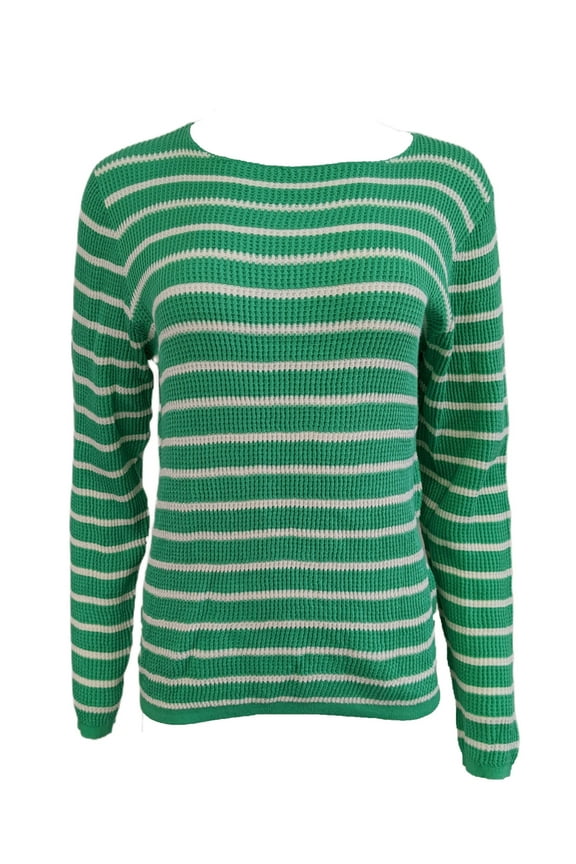 Women's Kiwi Green Breton Stipe Boatneck Top 487016 Size X-Large