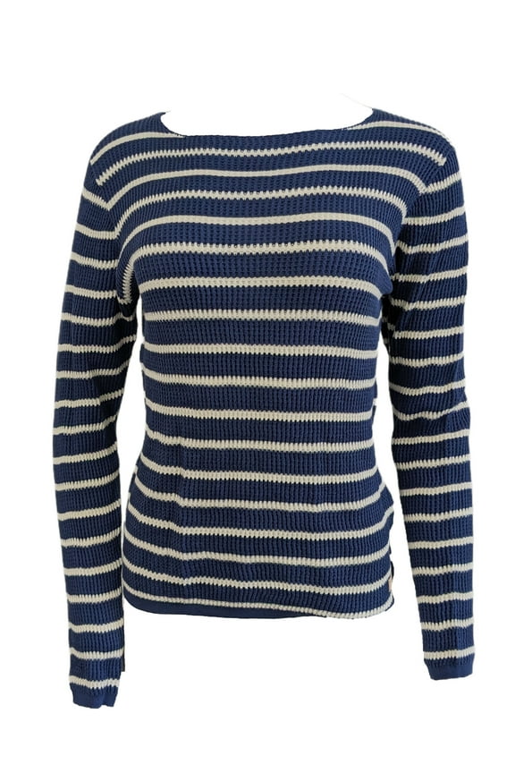 Women's Pilot Blue Breton Stipe Boatneck Top 487016 Size Medium