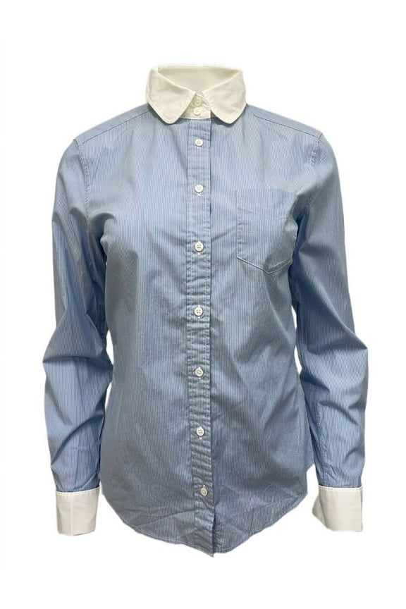 Women's White Collar Striped Shirt 432069, Dove Blue, US 6