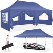 GANWAY 10' x 20' Pop up Canopy Waterproof Tent for Show Party, Outdoor Canopy with 6 Removable Sidewalls, Gazebo for Wedding, Instant Sun Protection Shelter, Carry Bag, Deep Blue