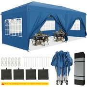 GANWAY 10'x20' Outdoor Ez Pop up Canopy Waterproof Commercial Tent Portable Party Tent Portable Gazebo for Wedding with 3 Heights Adjustable, Thickened Frame, 4 Sandbags, Blue