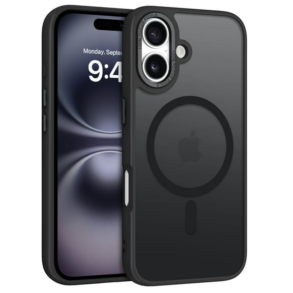 GAOBAO Compatible with iPhone 16 Plus Case, Magnetic Translucent Matte Slim Shockproof Phone case Compatible with MagSafe Women Men Girl Boy Protective Cover, Black