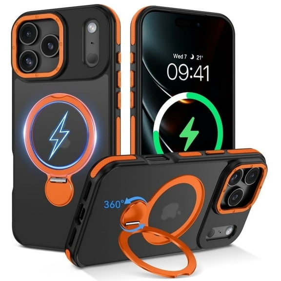 GAOBAO Designed for iPhone 17 Pro Max Case with Magnetic Stand [Drop Protection] [Compatible with MagSafe] Shockproof Translucent Matte Slim Phone Cover 6.9", Orange