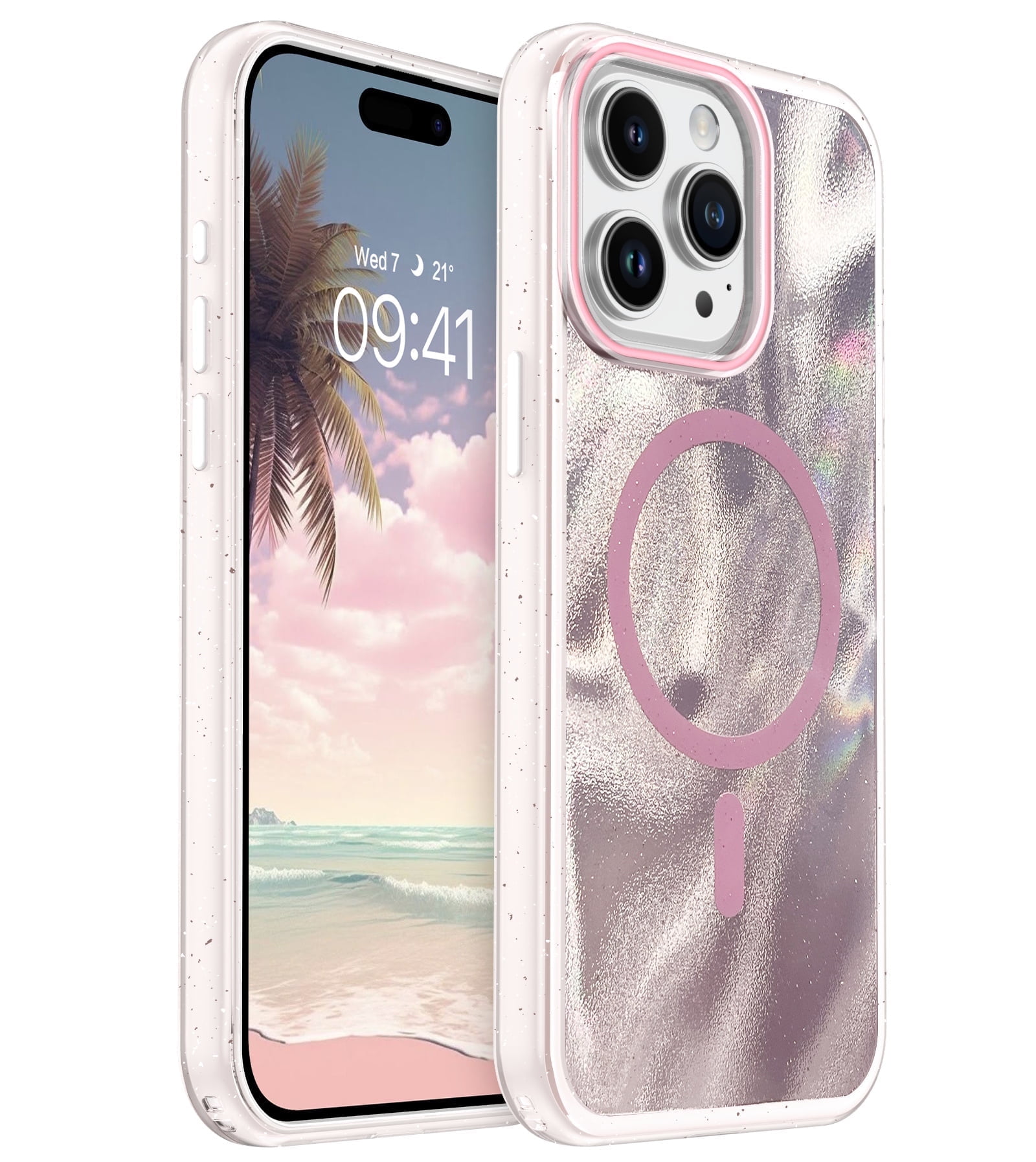 GAOBAO for iPhone 15 Pro Max Case, Compatible with Magsafe, Glitter Sand Texture 360 Shock-Absorbing Phone Case, Cute Phone Cover for Girls and Women