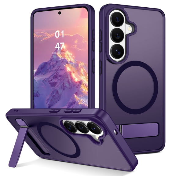 GAOBAO Magnetic Case for Samsung Galaxy S26 FE & Samsung Galaxy S25 FE, Translucent Matte Protective Cover with Built-in Foldable Kickstand, Shockproof Slim Phone Case - Purple