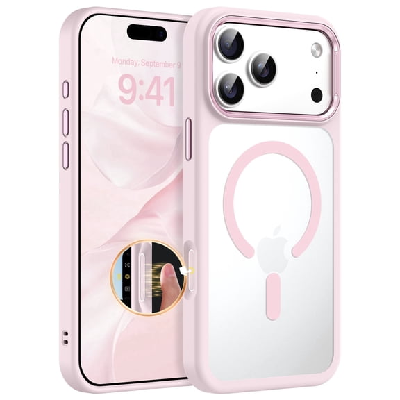 GAOBAO Magnetic Clear Case for iPhone 17 Pro Max, Compatible with MagSafe, Shockproof Bumper with Camera Control Button Cutout, Anti-Yellowing Slim Cover, Pink