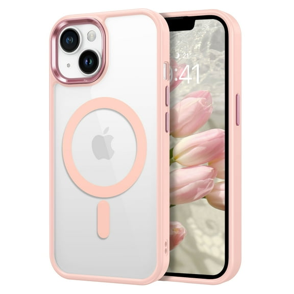 GAOBAO Magnetic Clear Protective Case for iPhone 13 & iPhone 14, MagSafe Compatible, 6.1-inch Shockproof Protective Cover, Pink