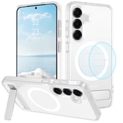GAOBAO Magnetic for Samsung Galaxy S25 / Galaxy S24 Case, MagSafe Compatible, Drop Protection Shockproof Matte Translucent Slim with Invisible Stand for Galaxy S25 / Galaxy S24 6.2, White