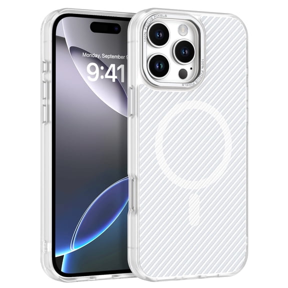 Magnetic for iPhone 16 Pro Max Case, Compatible with Magsafe Carbon Fiber Slim Metal Lens Frame Buttons Shockproof Protective Phone Cover