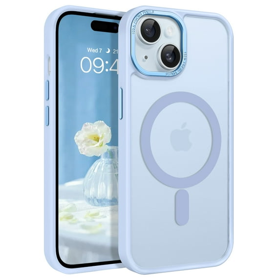 GAOBAO Magnetic for iPhone 15 Case, Compatible with MagSafe, Drop Protection, 6.1" Metal Camera Frame Translucent Slim Protective Cover for Women Girls, Blue