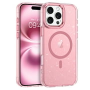 GAOBAO Magnetic for iPhone 16 Pro Max Case Clear Glitter, Compatible with MagSafe, TPU Transparent Shockproof Slim Bling Sparkly Bumper Cover Phone Case for Women Girls, Pink