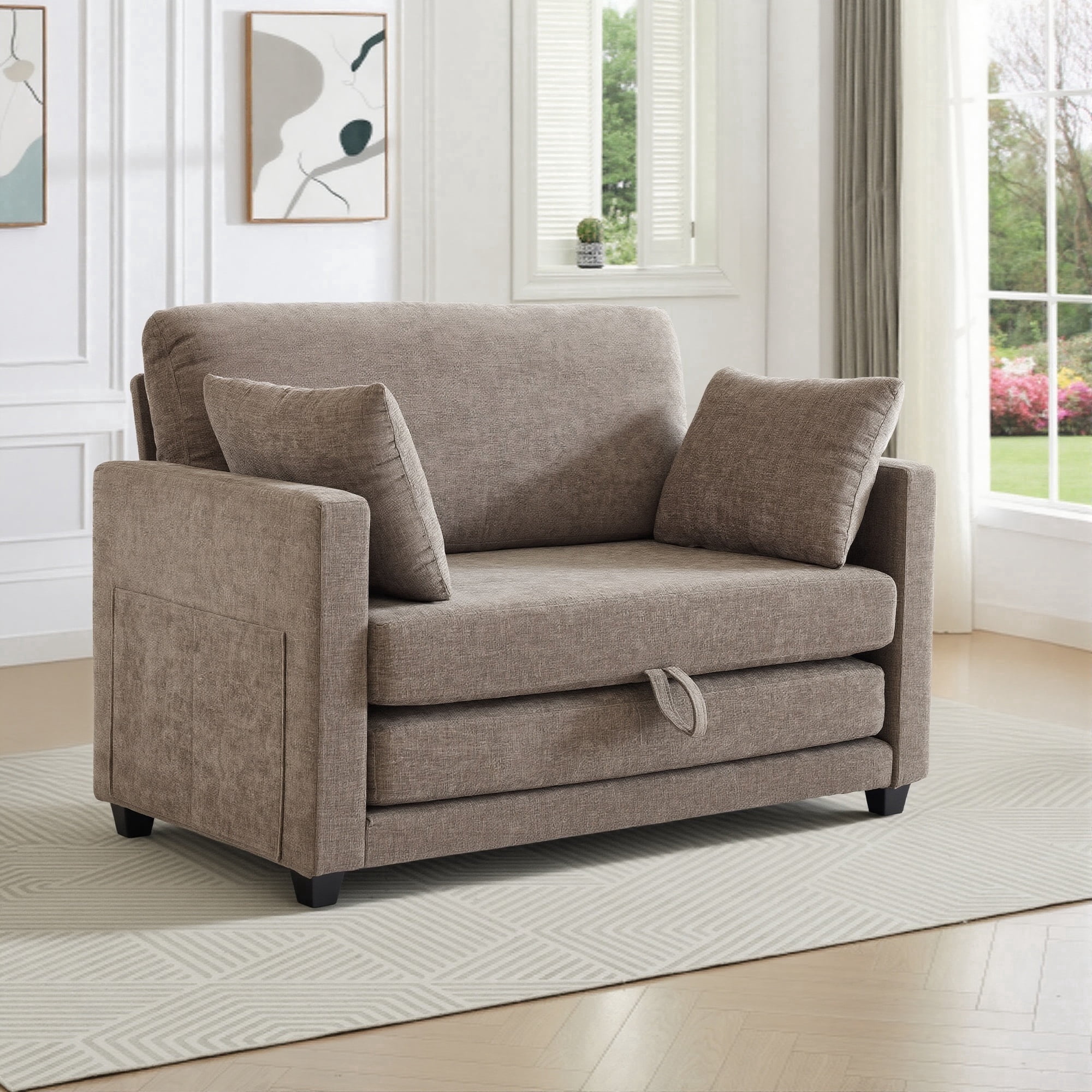 GAOHAPY 52" Loveseat Sleeper Sofa Bed,2 in 1 Convertible Floor Sofa Bed for Small Spaces,Pull Out Couch with Deep Seat,2 Pillows and Solid Frame Floor Couch for Living Room,Apartment