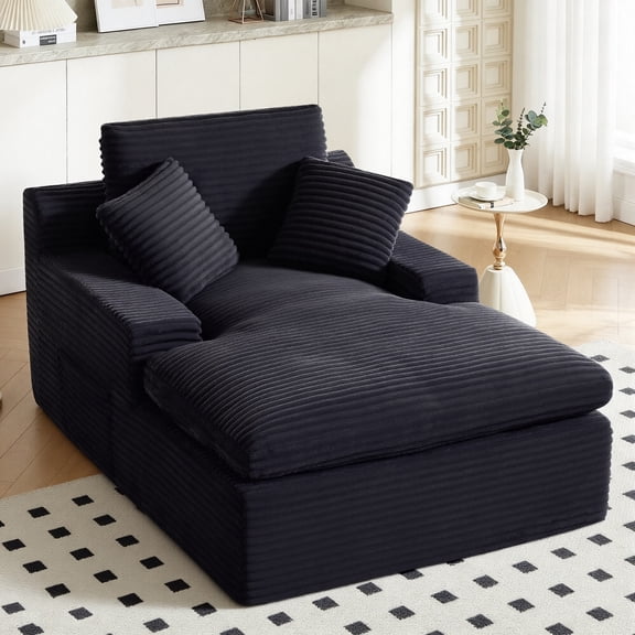 GAOHAPY 65"x45" Corduroy Boneless Chaise Lounge Sofa, Deep Seat Lazy Single Sofa Bed with Pillows, No Assembly Required for Living Room Bedroom