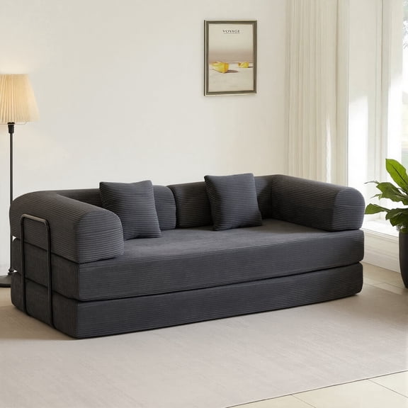 GAOHAPY 80 Inch Multi-functional Convertible Sofa Bed, Fixed Shape Frame, High Density Foam with Corduroy, Easy Assembly, for Living Room and Bedroom.