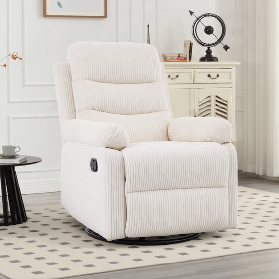 GAOHAPY Rocking Recliner Chair,Modern Swivel Glider Recliner Chair,Corduroy Fabric Upholstery Recliner,Manual Reclining Sofa Chair for Living Room,Office,Apartment,Beige
