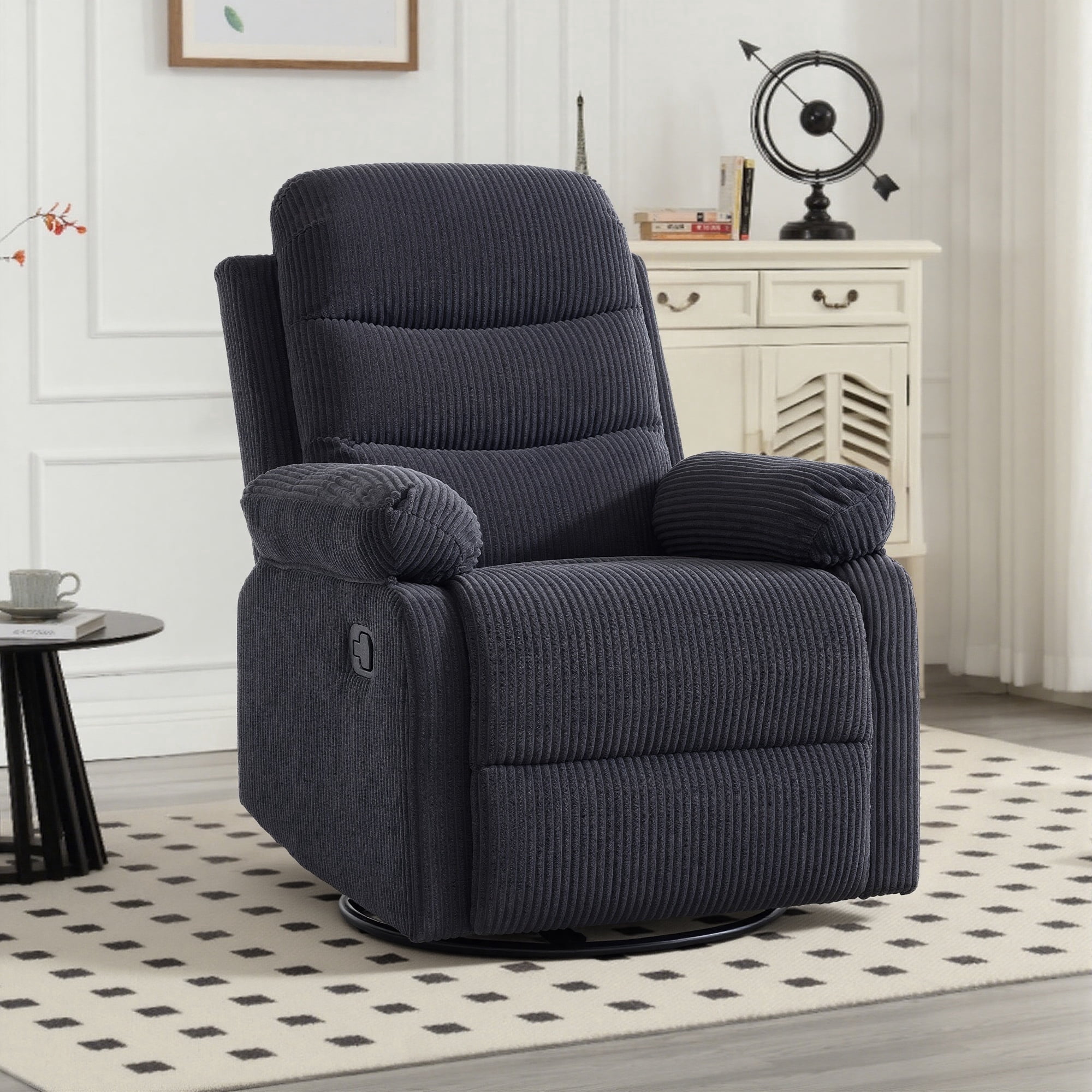 GAOHAPY Rocking Recliner Chair,Modern Swivel Glider Recliner Chair,Corduroy Fabric Upholstery Recliner,Manual Reclining Sofa Chair for Living Room,Office,Apartment,Dark Grey