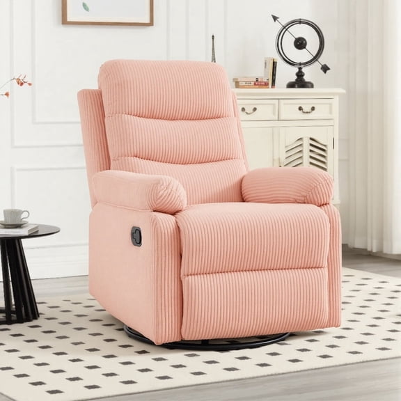 GAOHAPY Rocking Recliner Chair,Modern Swivel Glider Recliner Chair,Corduroy Fabric Upholstery Recliner,Manual Reclining Sofa Chair for Living Room,Office,Apartment,Pink