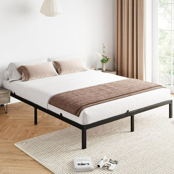 GAOMON 10 Inch Bed Frame, Low Queen Metal Platform Bed Frame Support Mattress Foundation,Heavy Duty Full Platform Metal Bed Frame with Metal Slats, Easy Assembly, Noise Free, Black