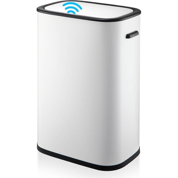 GAOMON 14.5 Gallon Automatic Touchless Stainless Steel Trash Can with Lid, Motion Sensor Garbage Bin Container with Handles, Trash Wastebasket for Kitchen, Bathroom, Bedroom and Outdoor,White