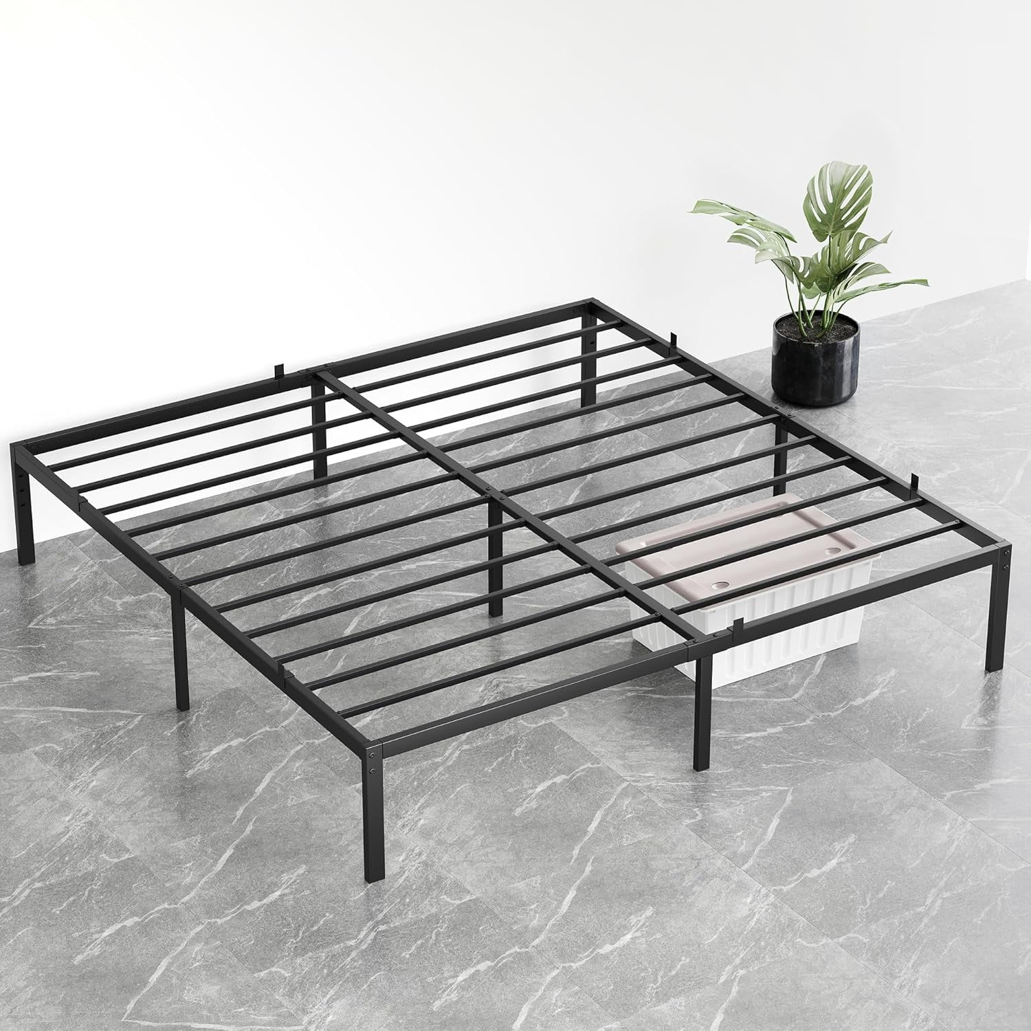 14 Inch King Metal Platform Bed Frame - No Box Spring Needed, Heavy Duty With Under Bed Storage, Black