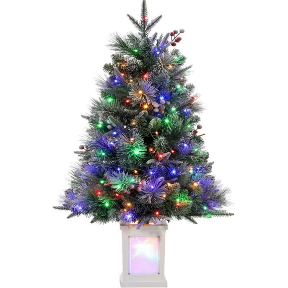 GAOMON 3 Ft Christmas Tree with 78 Multicolor Led Lights, Pre-Lit Artificial Christmas Trees with Lighting Potted Base, Snow Flocked, 8 Lighting Modes, Battery Operated, Christmas Decoration